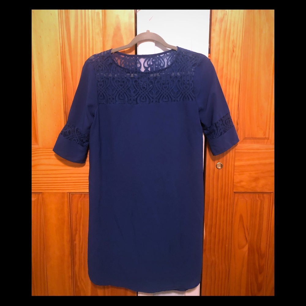 Blue shift mini dress with beautiful lace